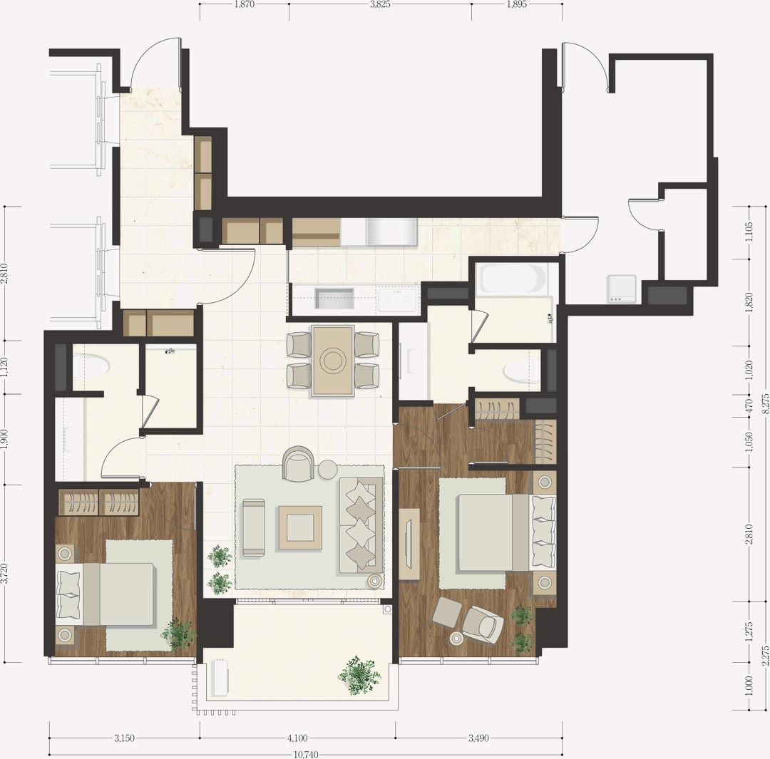 2bed North 122sqm 間取り図