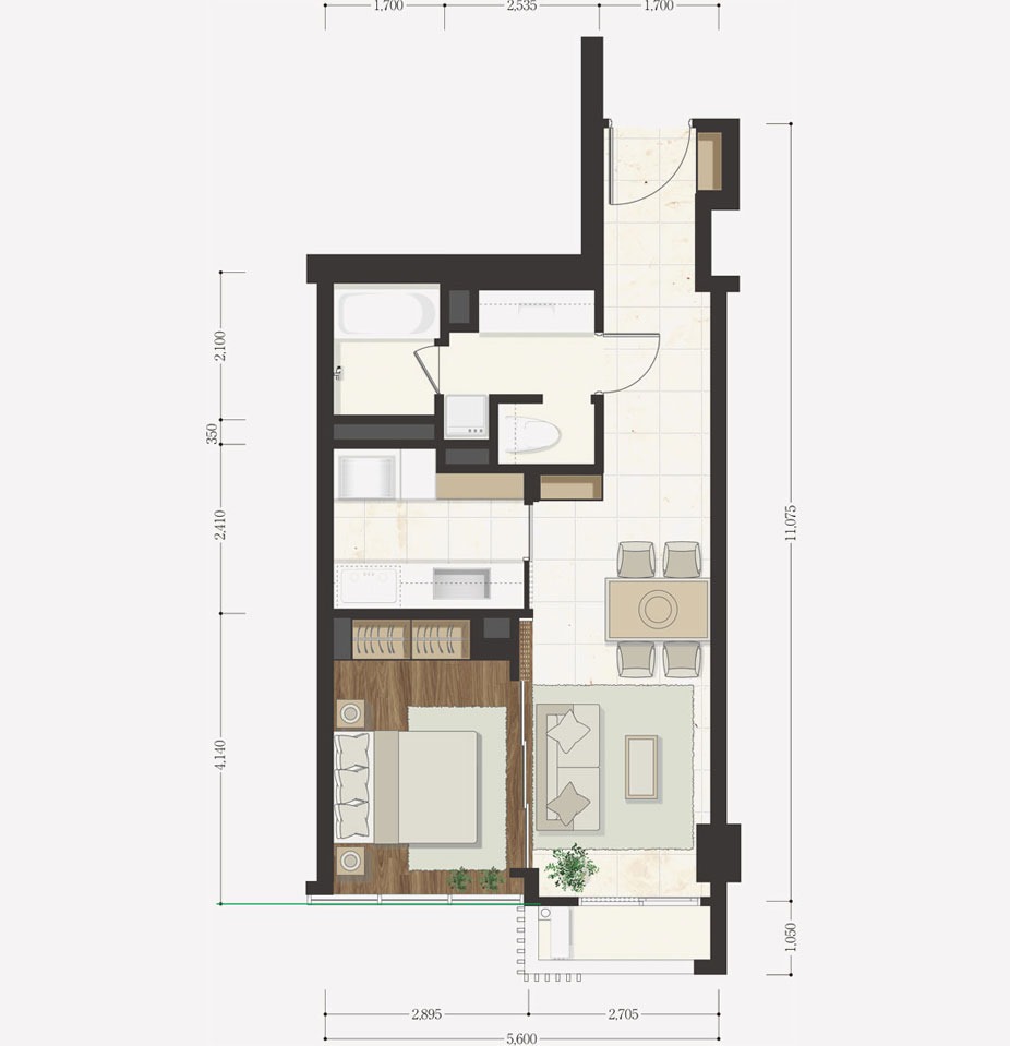 1bed 56sqm 間取り図