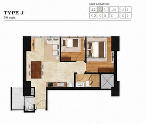 2 Bedroom 56sqm 間取り図