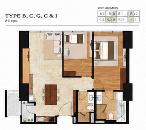 2 Bedroom 86sqm 間取り図