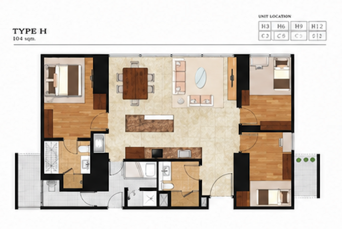 3 Bedroom 104sqm 間取り図