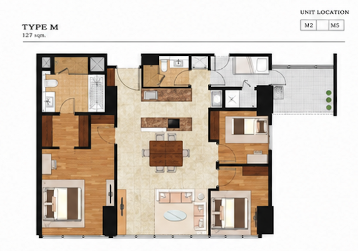 3 Bedroom 127sqm 間取り図