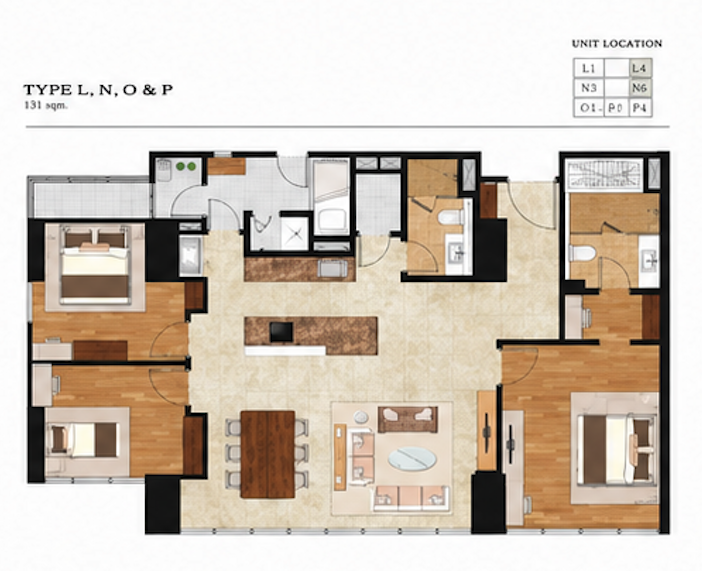 3 Bedroom 131sqm 間取り図