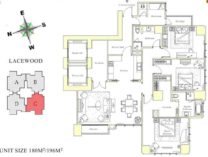 Pakubuwono View 3 Bedroom Lacewood 180sqm 間取り図