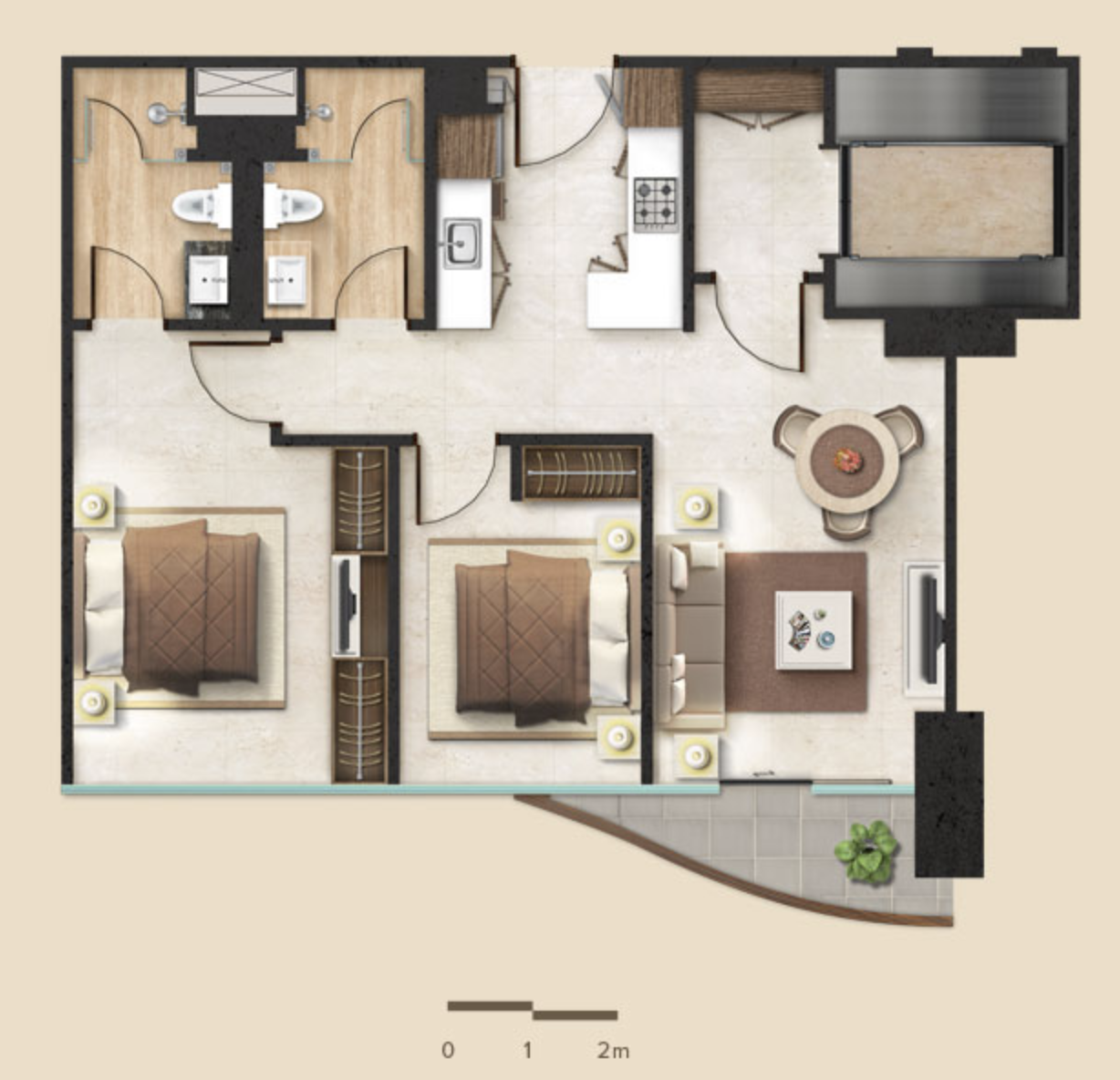 2bed 87sqm Floor Plan