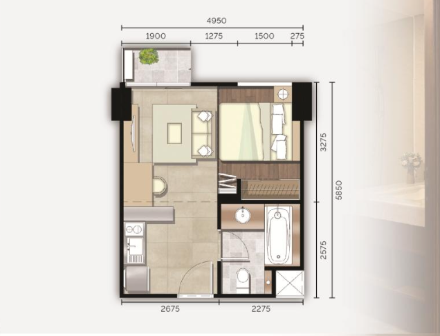 1 Bedroom 35.57sqm 間取り図