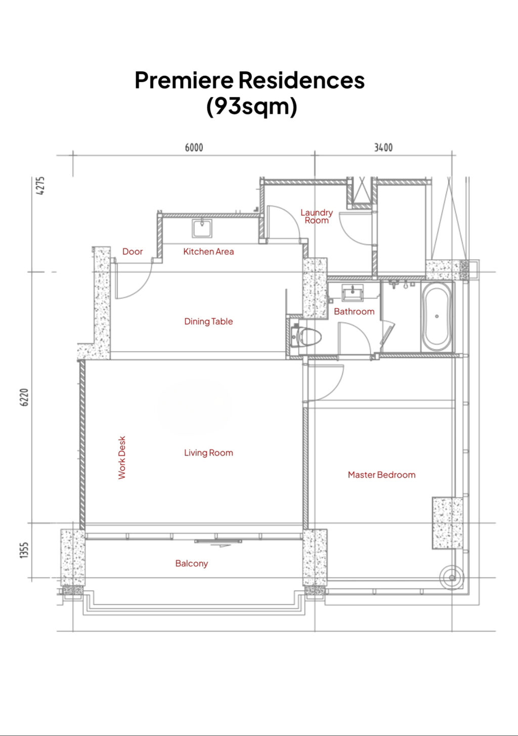 1 Bedroom with Balcony 間取り図