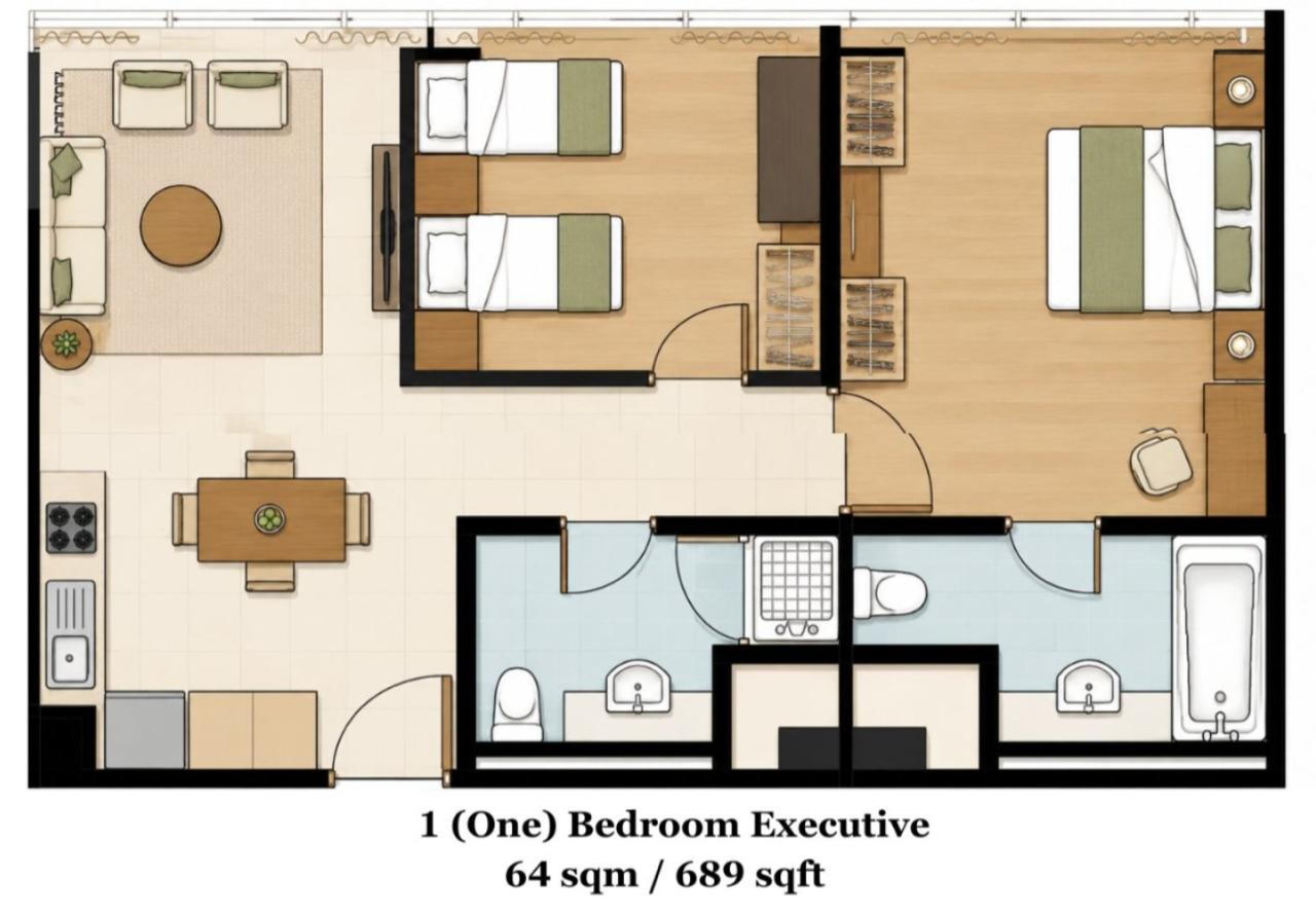 1 Bedroom Executive 64sqm 間取り図