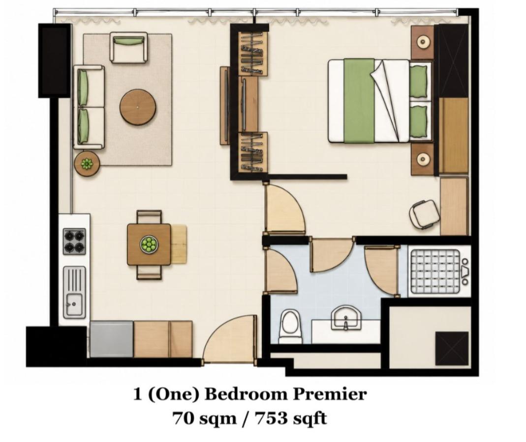 1 Bedroom Premier 70sqm 間取り図