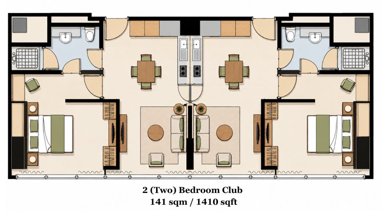 2 Bedroom Club 141sqm 間取り図