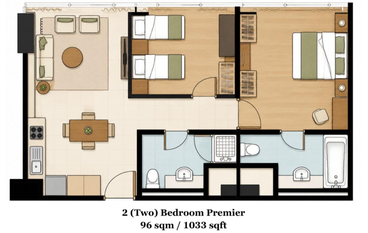 2 Bedroom Premier 96sqm 間取り図