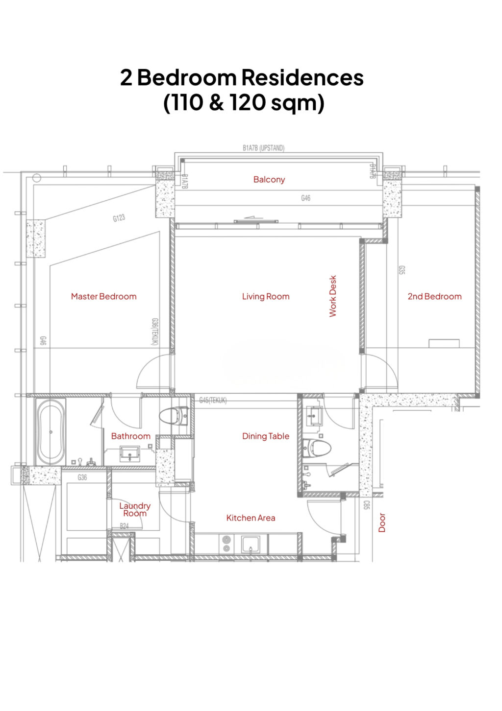 2 Bedroom Residence 間取り図