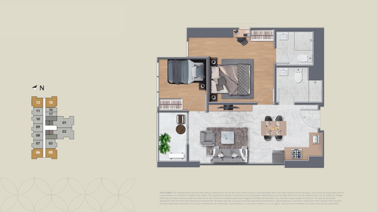 2 Bedroom Corner Floor Plan