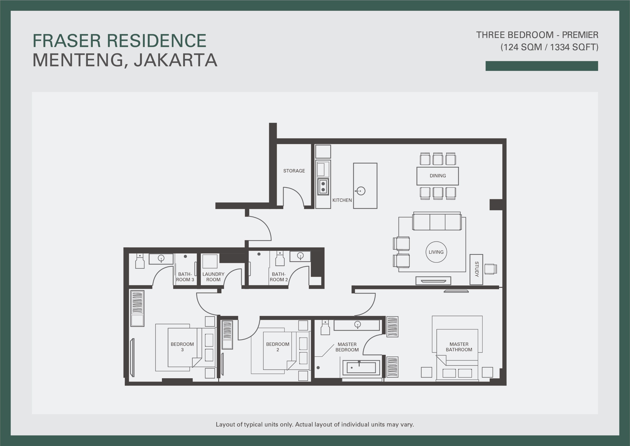 3 Bedroom 124sqm 間取り図