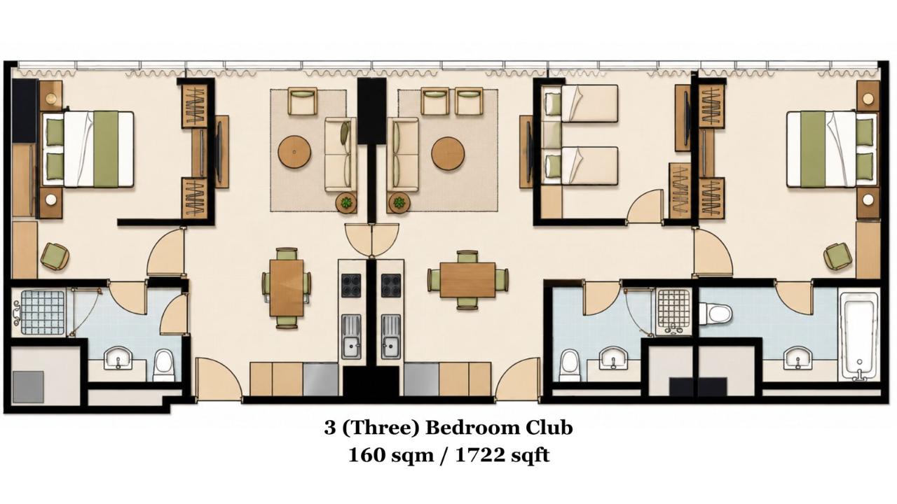 3 Bedroom Club Connecting Room 160sqm 間取り図
