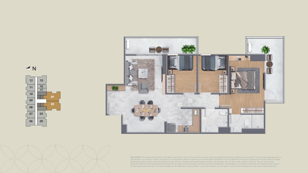 3 Bedroom Floor Plan Type 1