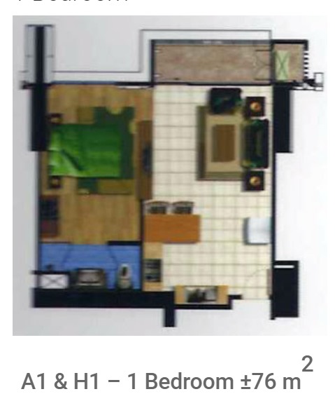 Tower 3 Type A1 and H1 1 Bedroom 76sqm Floor Plan