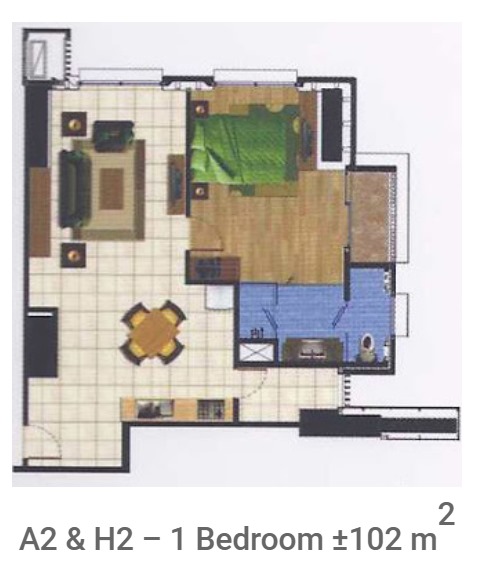 Tower 3 Type A2 and H2 1 Bedroom 102sqm Floor Plan