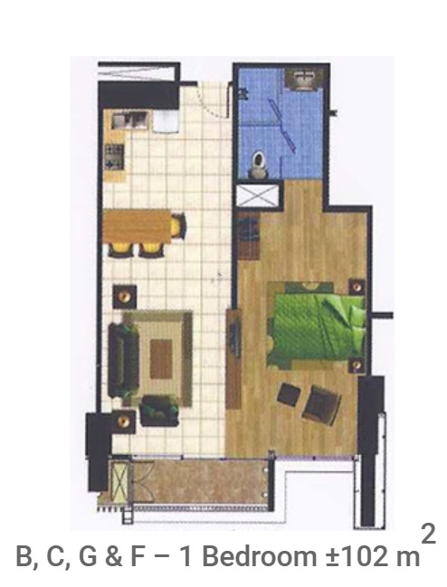 Tower 3 Type B C G F 1 Bedroom 102sqm Floor Plan