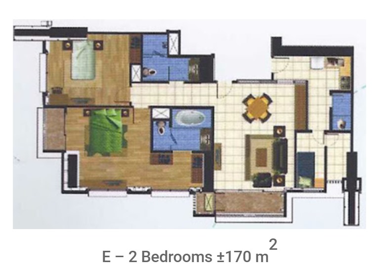 Tower 3 Type E 2 Bedrooms 170sqm Floor Plan