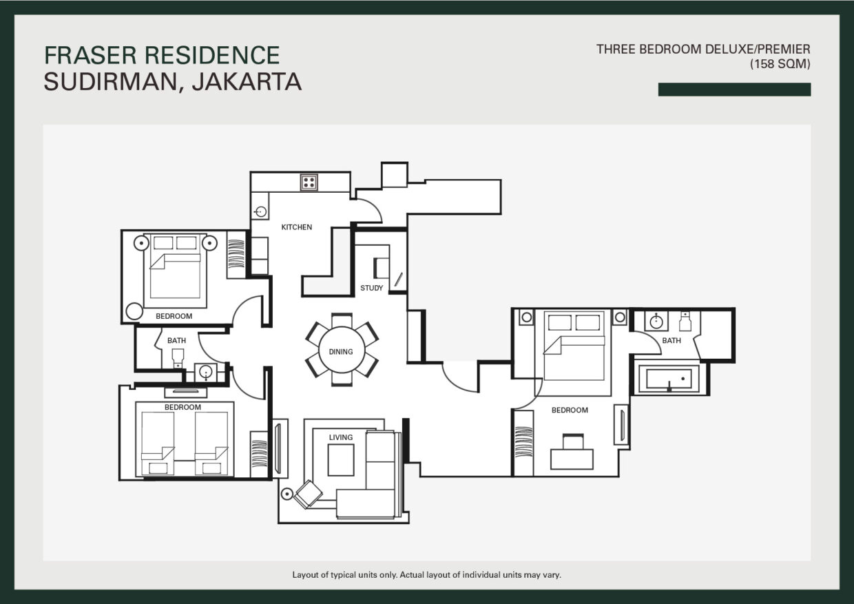 Fraser Residence Sudirman Three Bedroom Deluxe Floor Plan