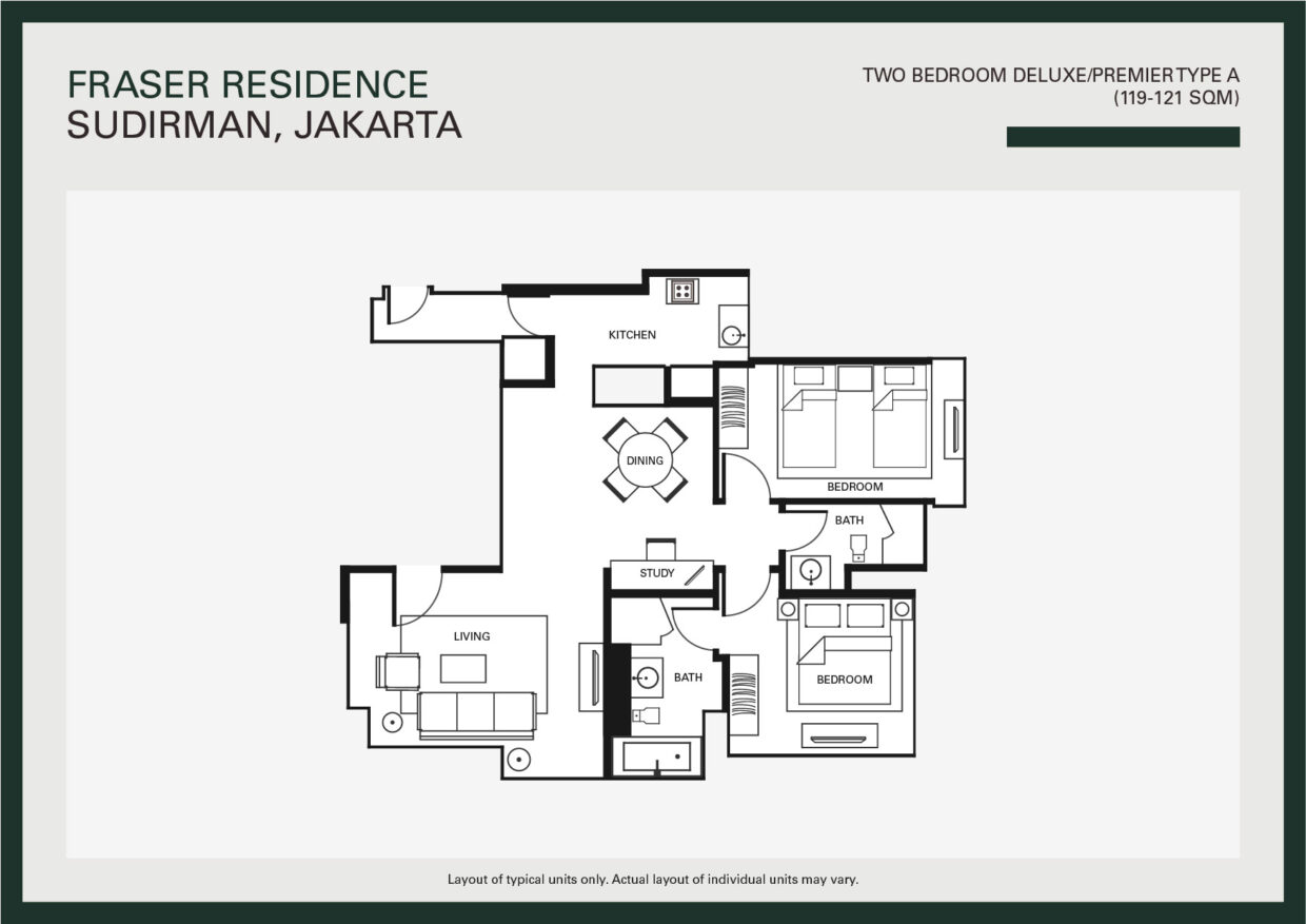 Fraser Residence Sudirman Two Bedroom Deluxe Floor Plan