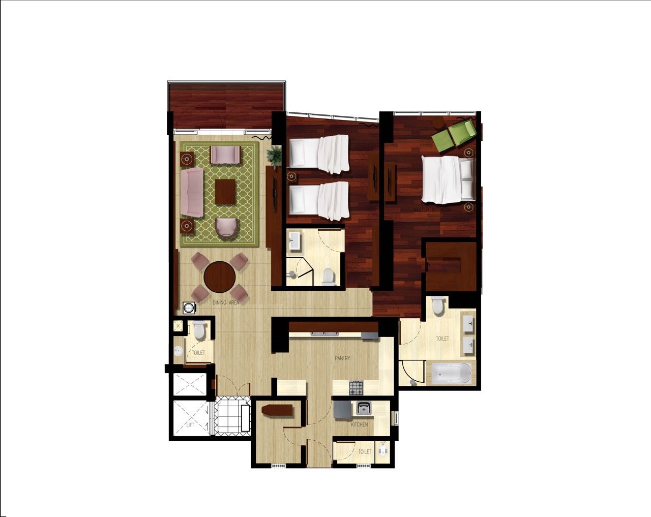 Shangri-La Residence 2 Bedroom 間取り図