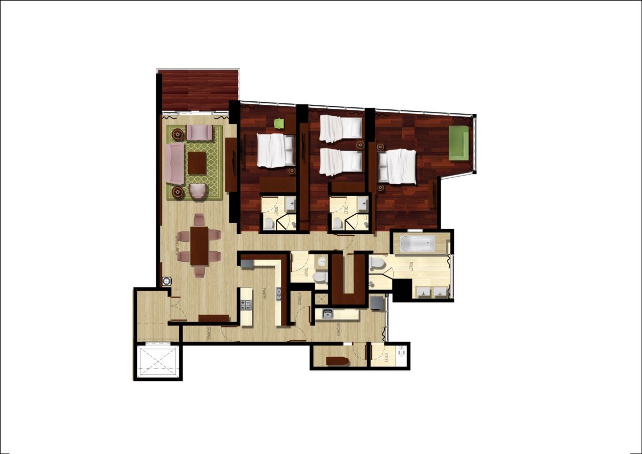Shangri-La Residence 3 Bedroom 間取り図