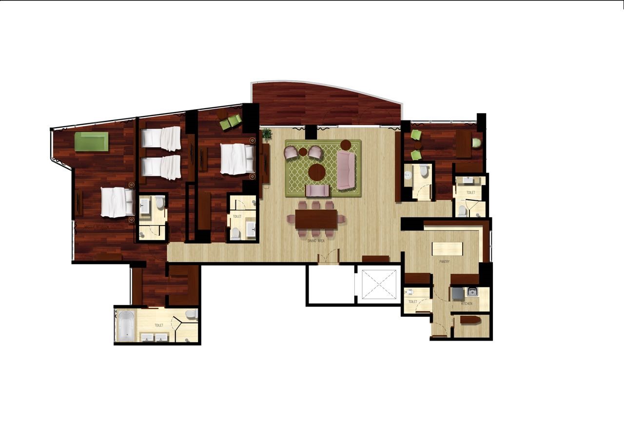 Shangri-La Residence 3 Bedroom plus Study 間取り図