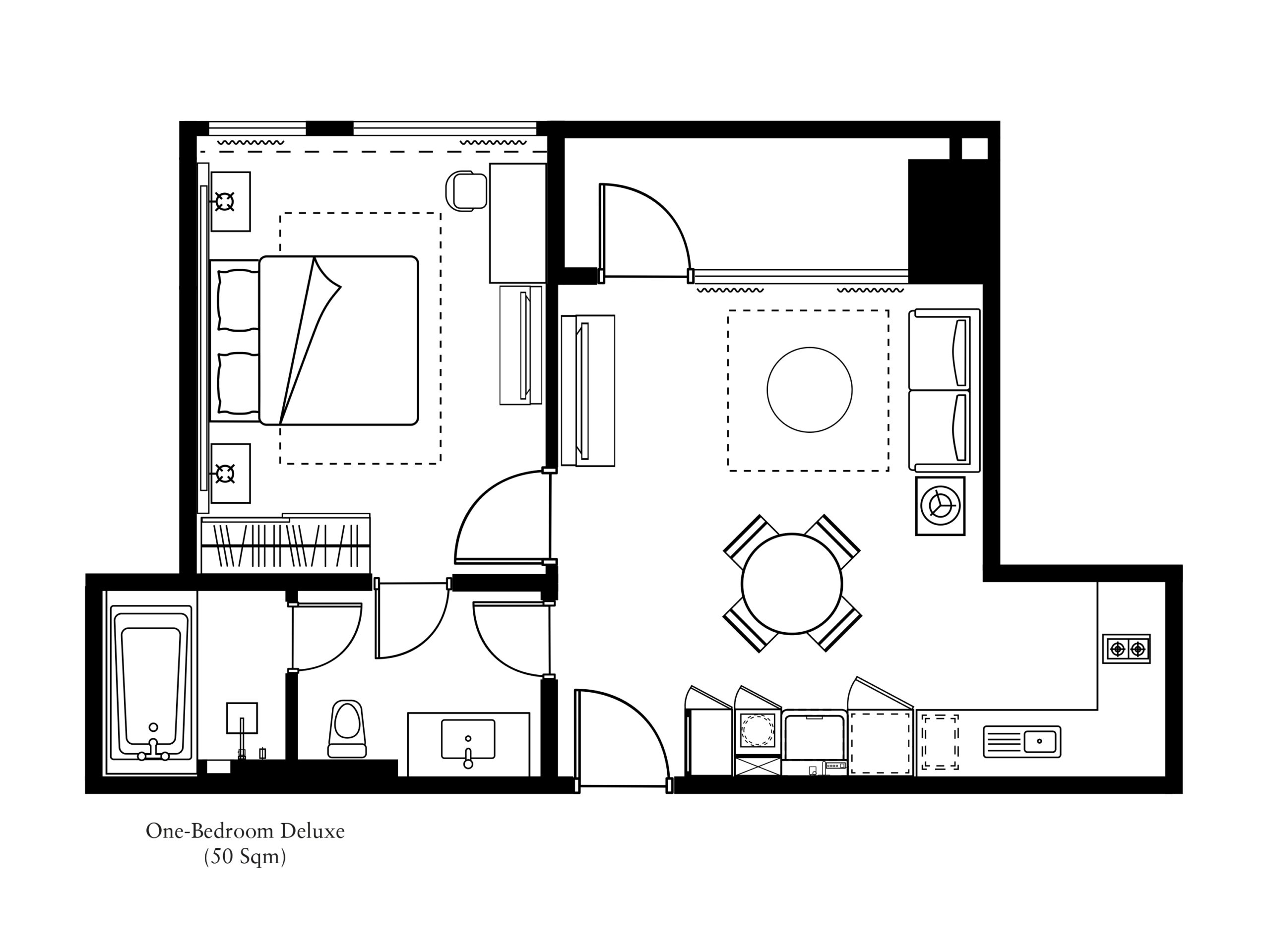 One Bedroom Deluxe 50sqm 間取り図