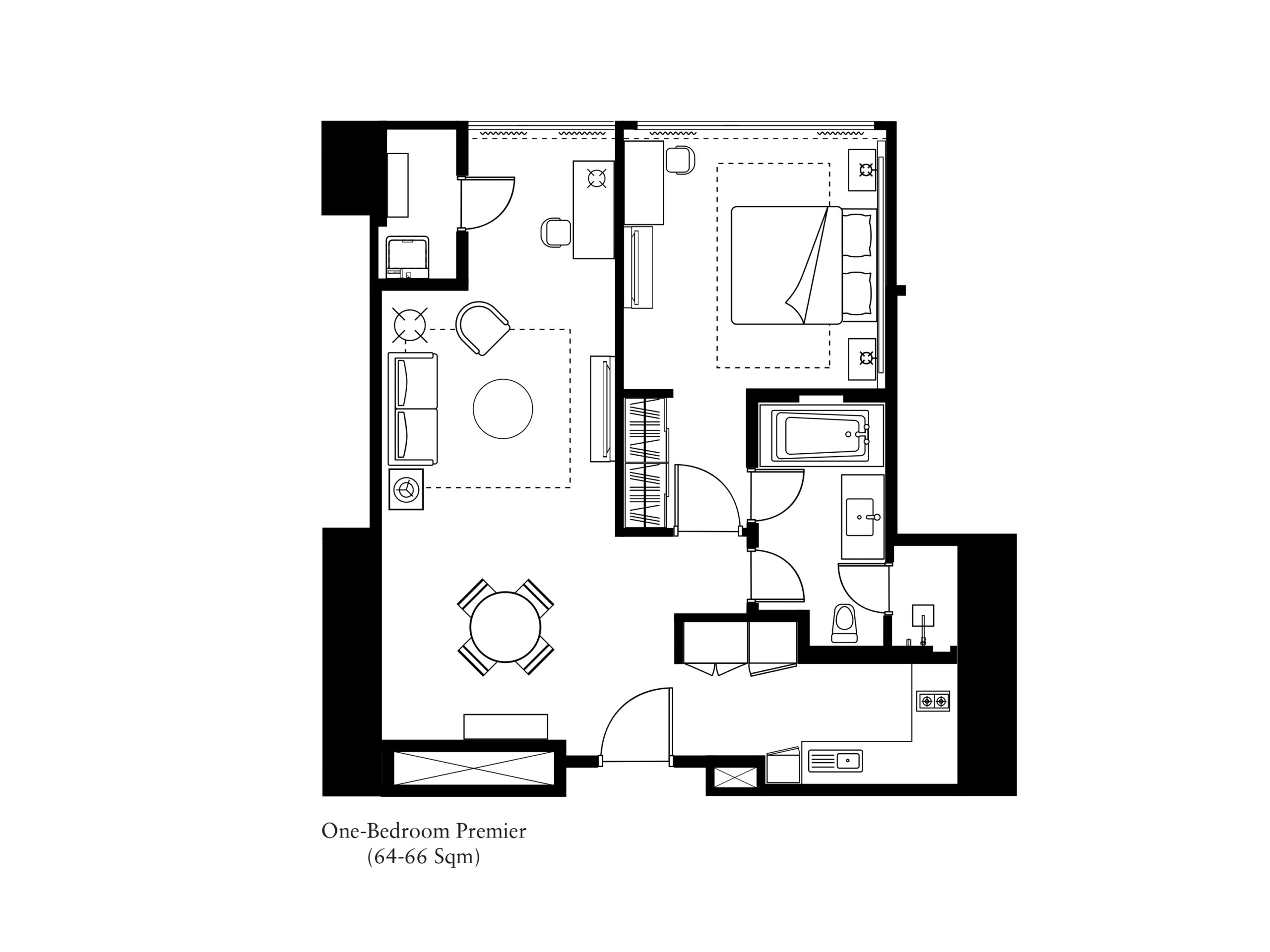 One Bedroom Premier 64から66sqm 間取り図