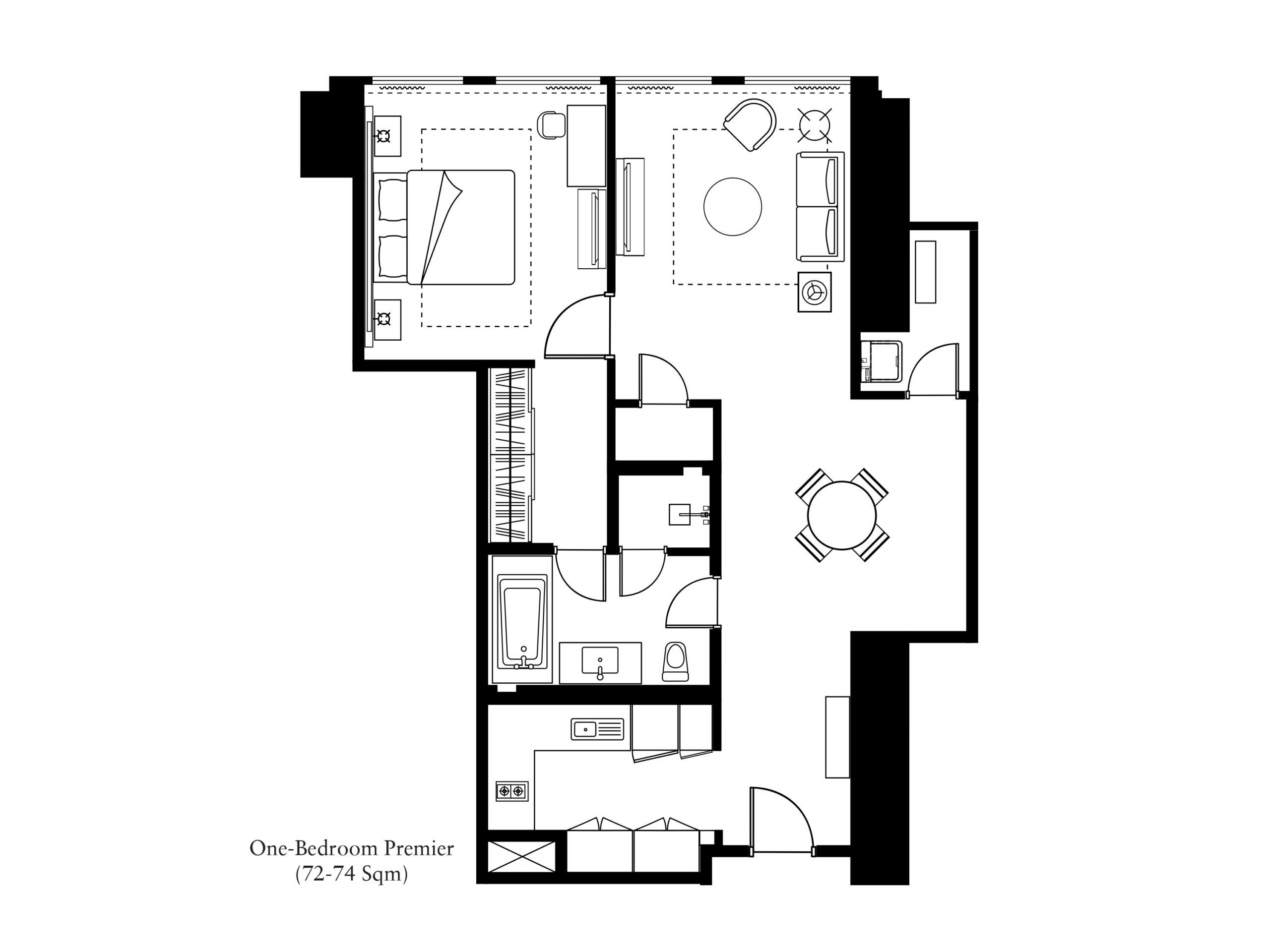 One Bedroom Premier 72から74sqm 間取り図