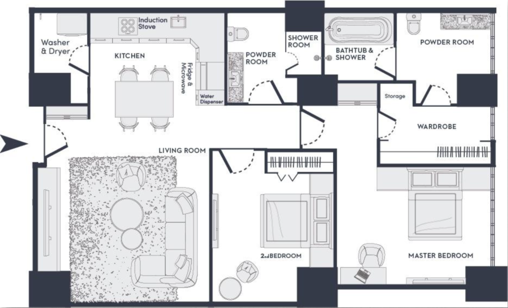 Signature 2 Bedroom 101sqm 間取り図