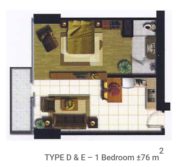 Tower 2 Type D and E 1 Bedroom 76sqm Floor Plan