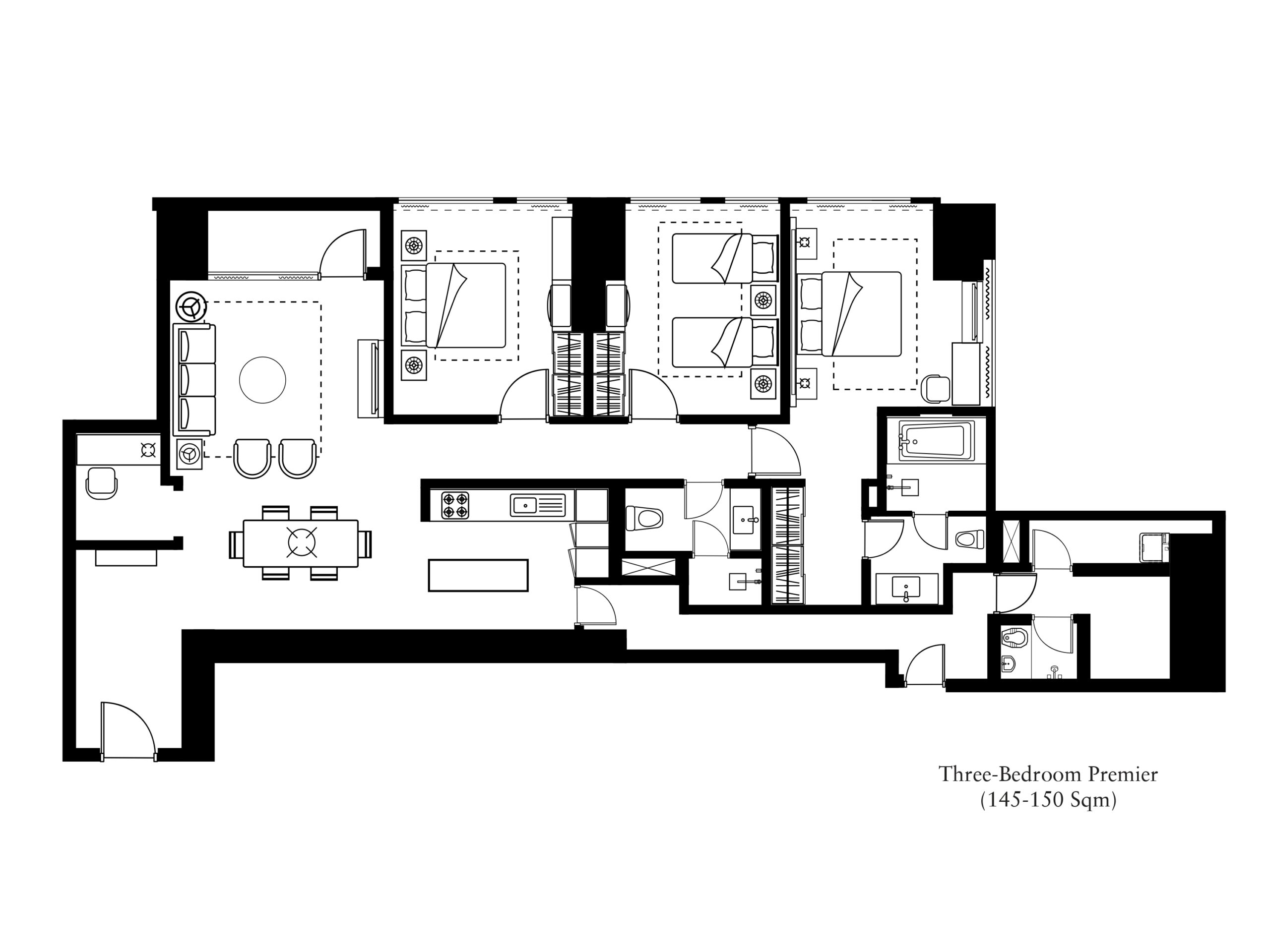 Three Bedroom Premier 145から150sqm 間取り図