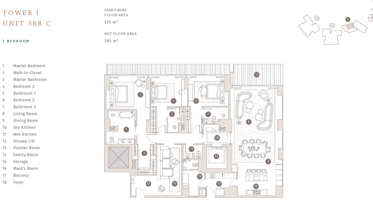 Tower 1 3bed Floor Plan