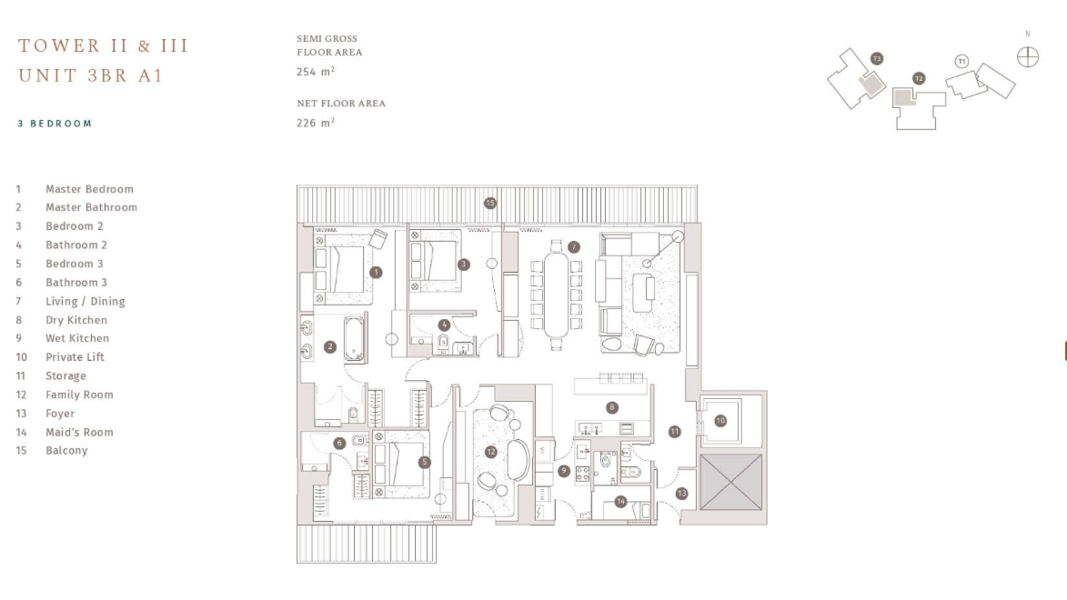 Tower 2/3 3bed Floor Plan Type 2