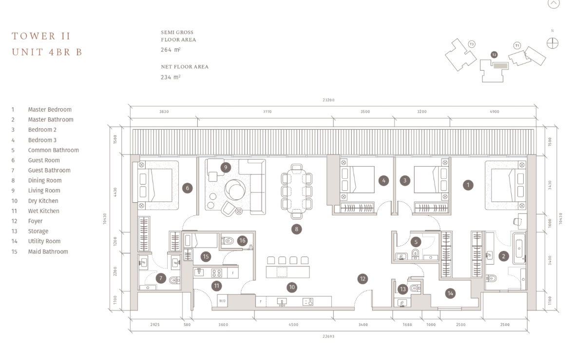 Tower 2/3 4bed Floor Plan
