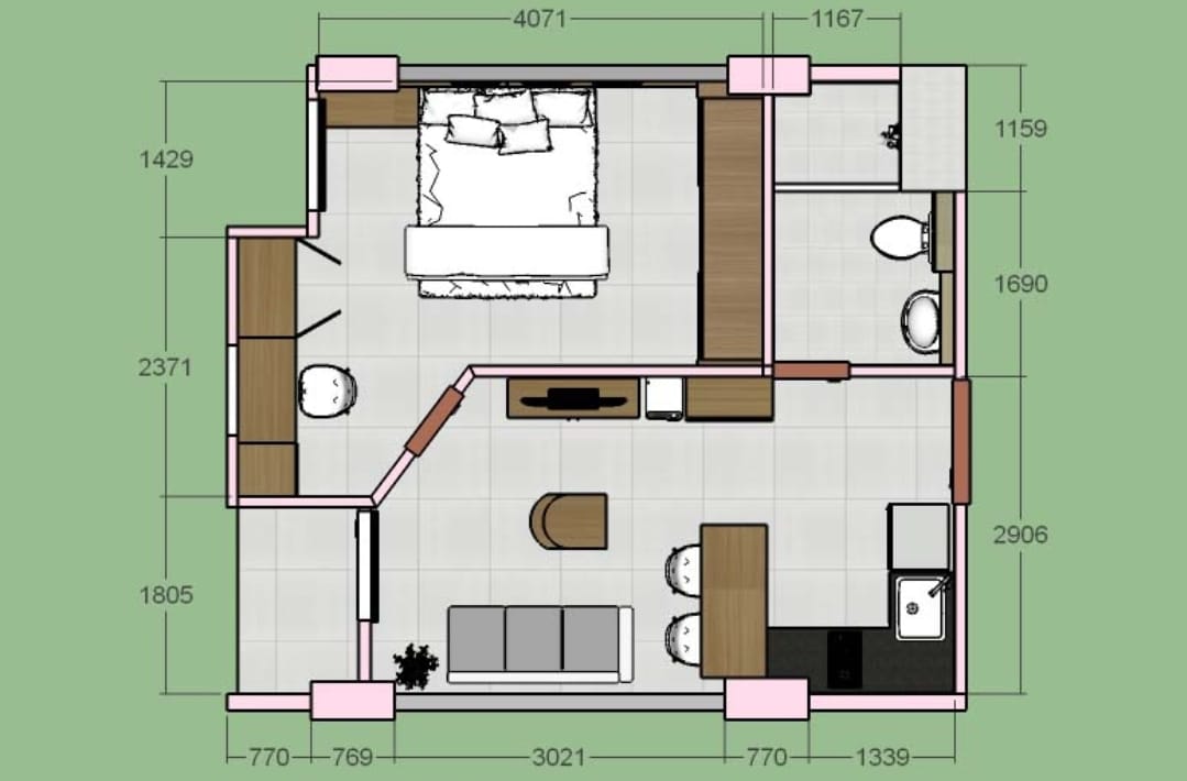 1 Bedroom Junior Suite 44.05sqm 間取り図