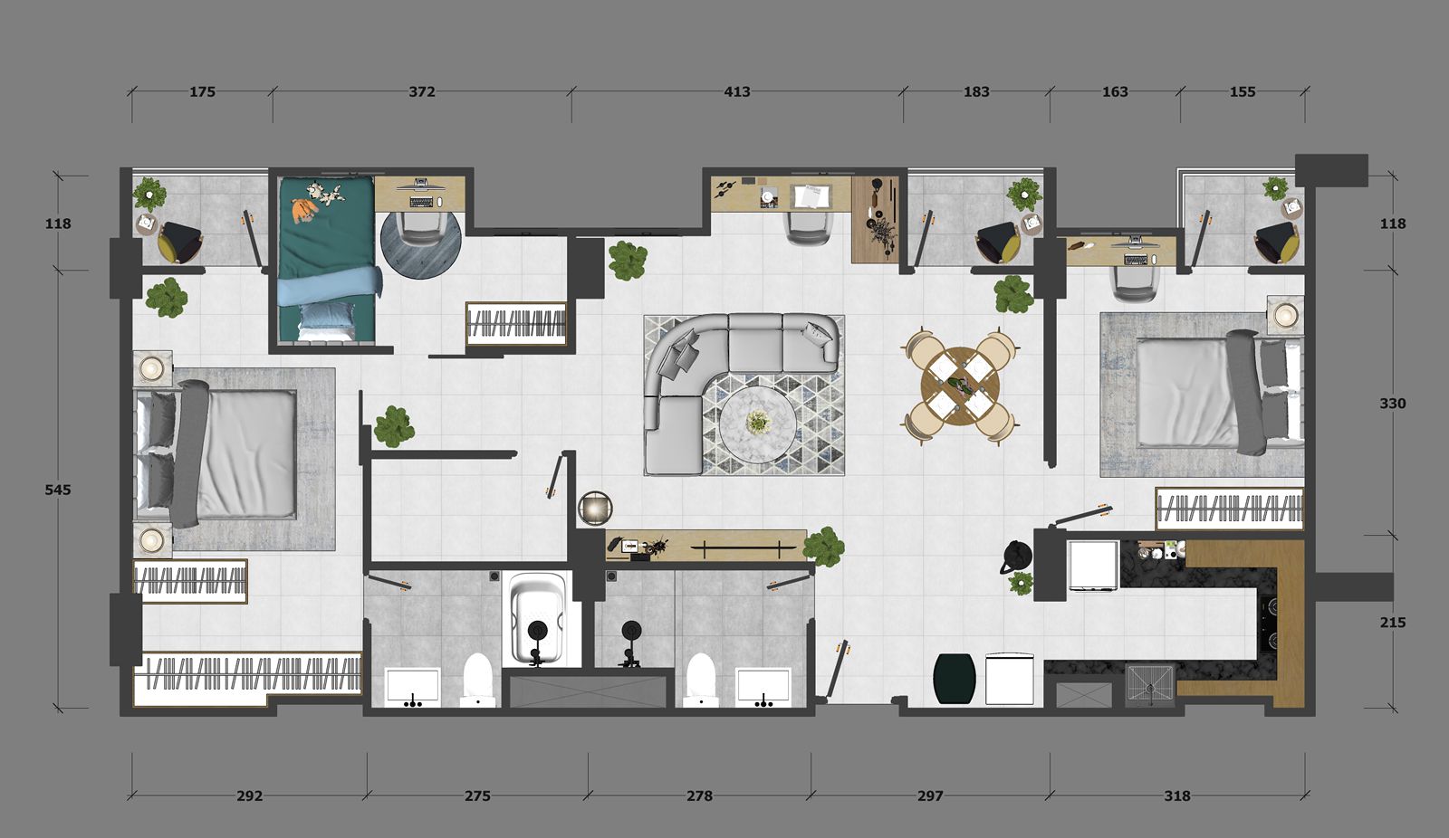 3 Bedroom Royal Diamond 112.5sqm 間取り図