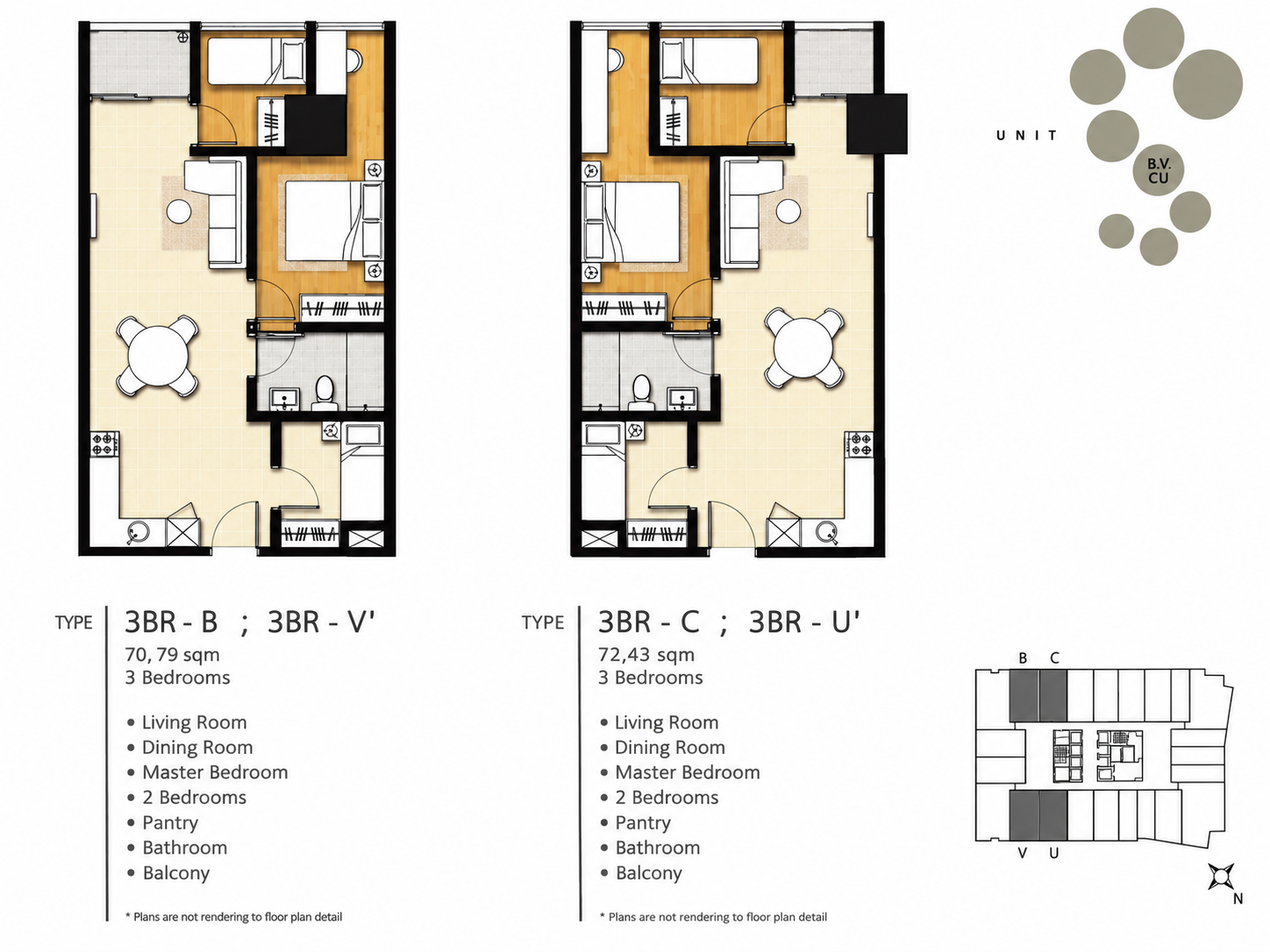 スディルマンスイーツ 3BR Type B V C U 間取り図