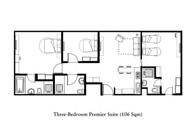 Somerset Sudirman Jakarta 3 Bedroom Premier Suite 106sqm 間取り図