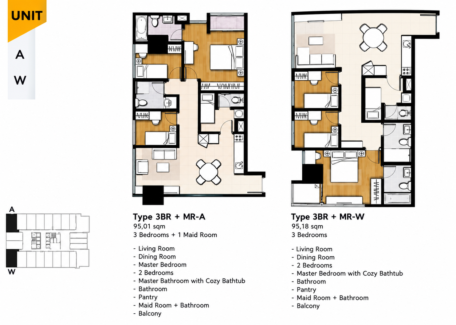 スディルマンスイーツ 3BR Type A W 間取り図