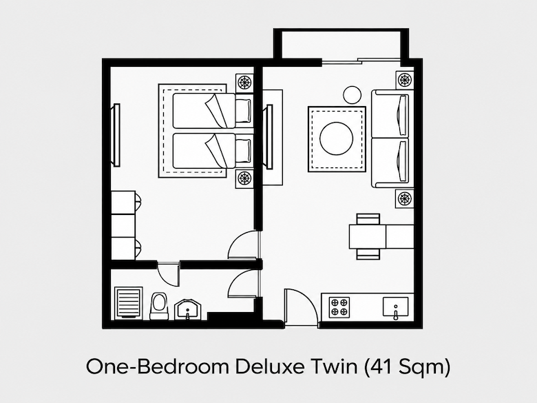Citadines Sudirman Jakarta 1 Bedroom Deluxe Twin 41sqm 間取り図