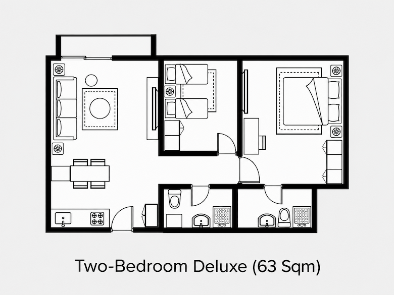 Citadines Sudirman Jakarta 2 Bedroom Deluxe 63sqm 間取り図
