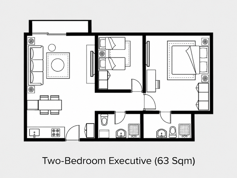 Citadines Sudirman Jakarta 2 Bedroom Executive 63sqm 間取り図