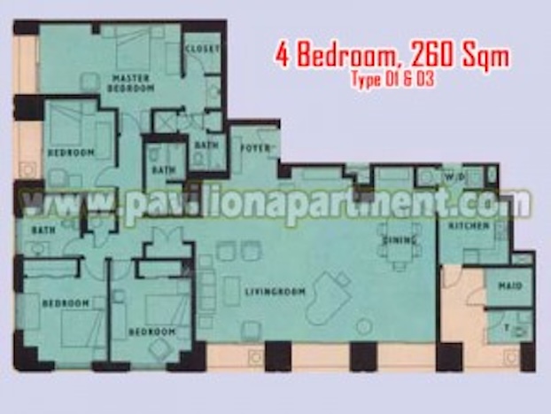 パビリオン アパートメント 4 Bedroom Type 01 03 260sqm 間取り図