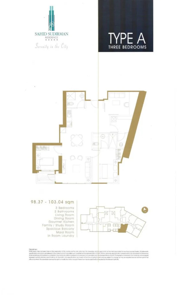 サヒッドスディルマン レジデンス Type A 98.37から103.04sqm 間取り図