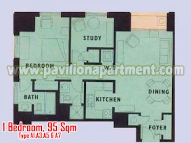 パビリオン アパートメント 1 Bedroom Type A1 A3 A5 A7 95sqm 間取り図