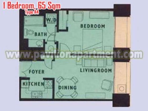 パビリオン アパートメント 1 Bedroom Type A4 65sqm 間取り図